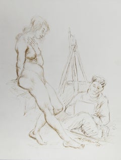 Artiste et nu - III, encre moderne sur papier d'Ira Moskowitz