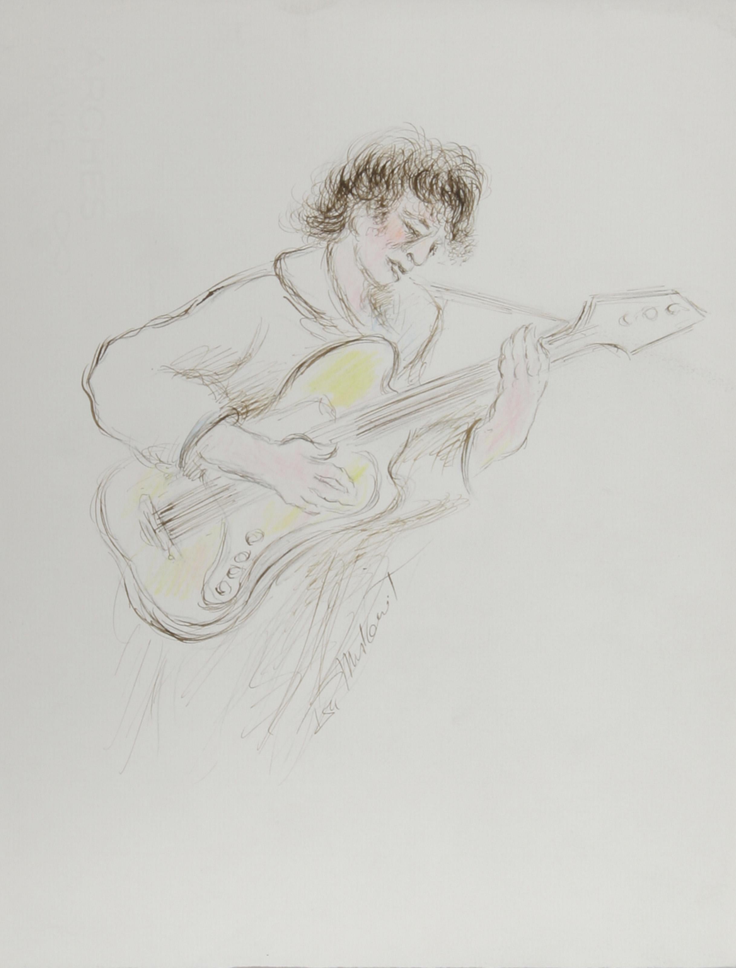 Electric Guitarist - II, encre contemporaine sur papier d'Ira Moskowitz