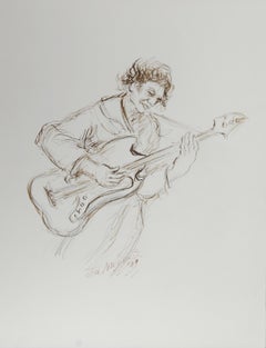 Electric Guitarist - I, encre contemporaine sur papier d'Ira Moskowitz