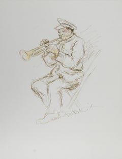 Trompette - I, Encre et pastel contemporains sur papier d'Ira Moskowitz