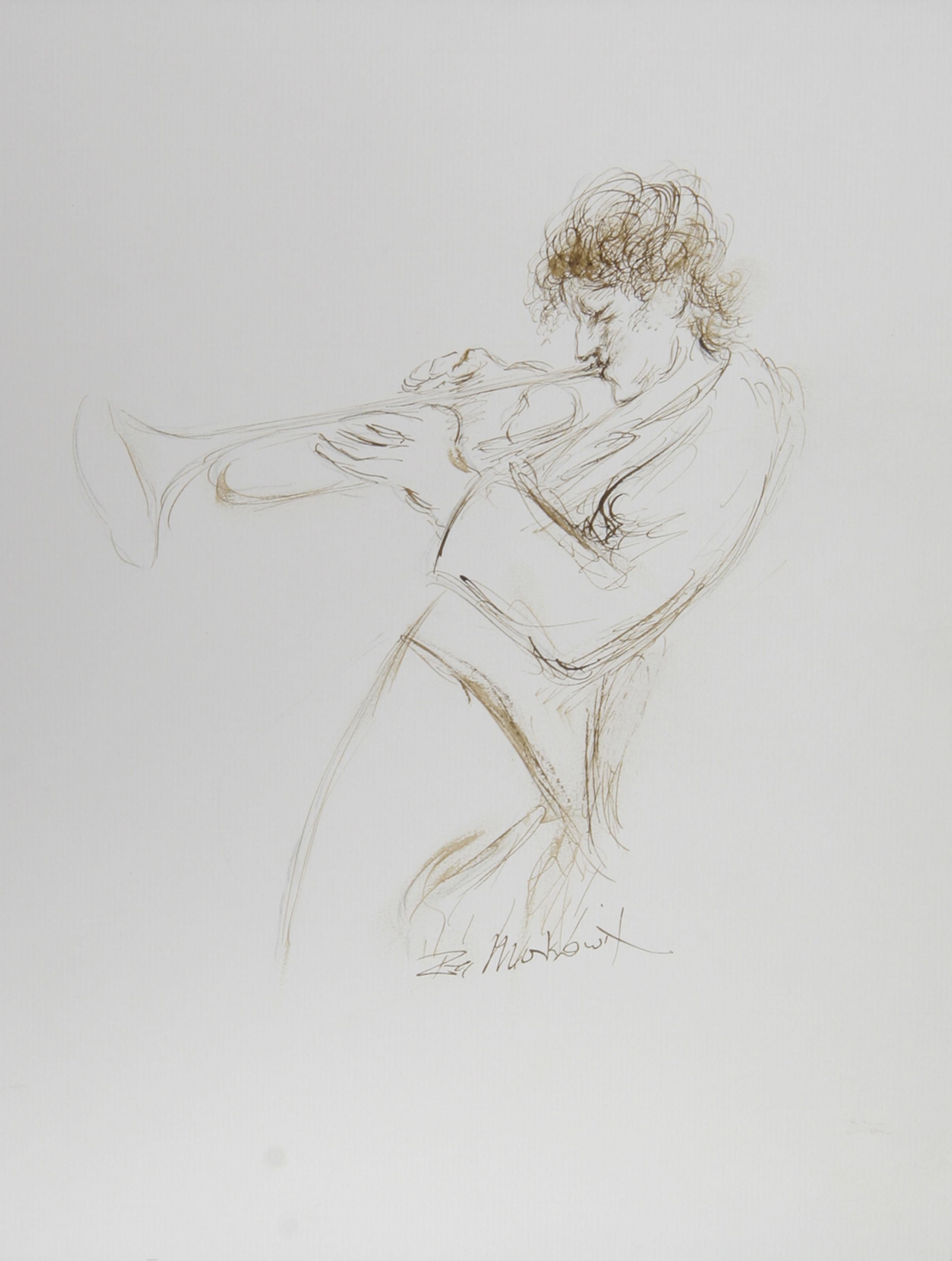 Trumpeter - II, Contemporary Ink on Paper by Ira Moskowitz