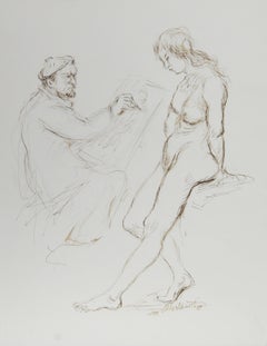 Artista e modella nuda - V, Inchiostro moderno su carta di Ira Moskowitz