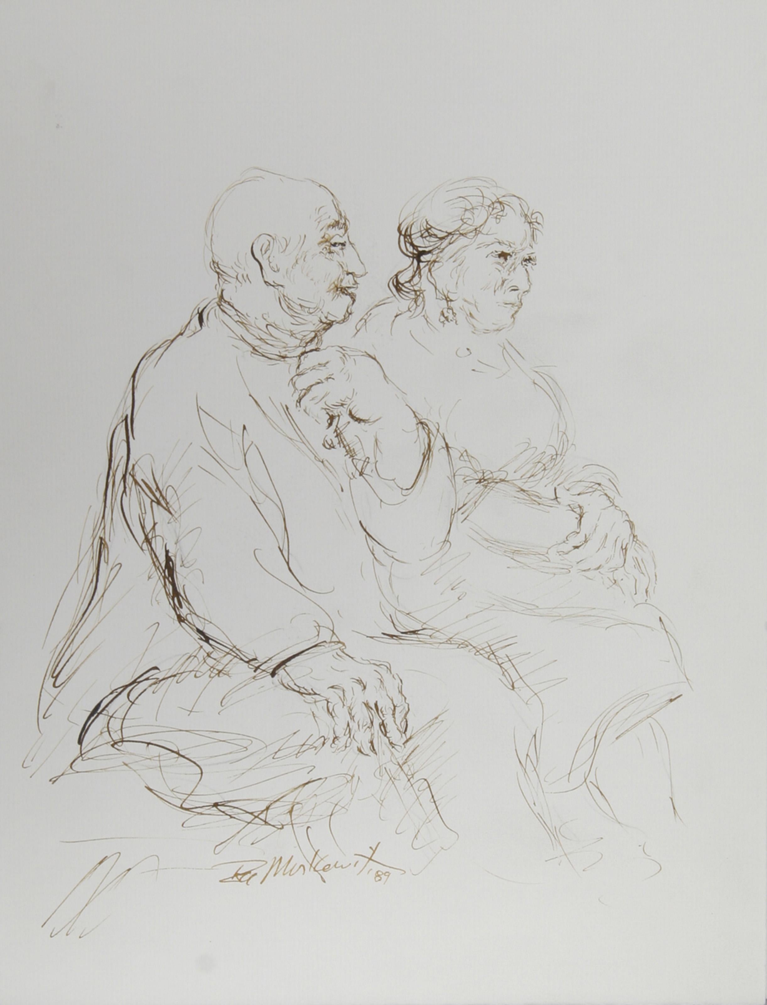 Couple - I, Modern Ink on Paper by Ira Moskowitz