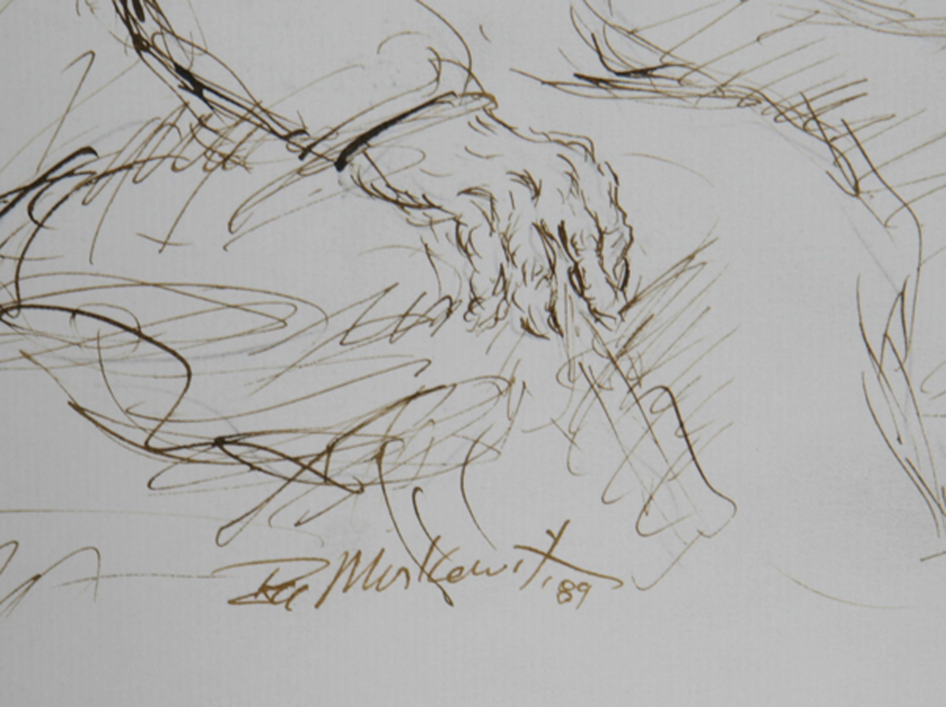 Couple - I, Modern Ink on Paper by Ira Moskowitz For Sale 1