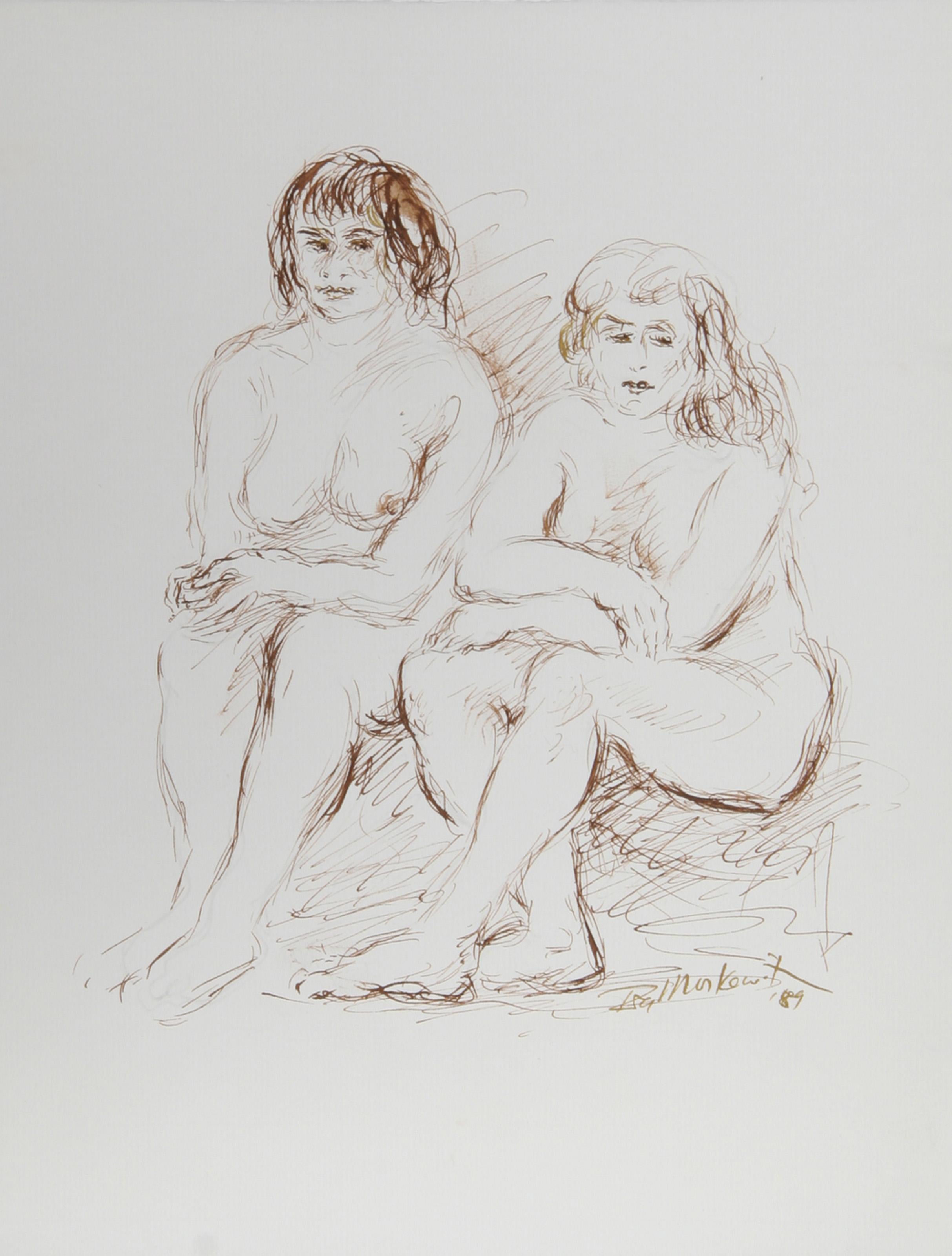 Two Nudes - I, Contemporary Ink on Paper by Ira Moskowitz