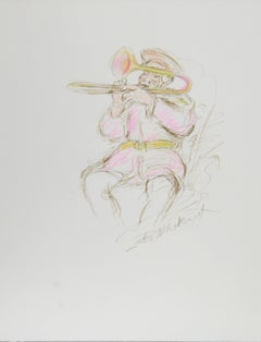 Trombone Player, Contemporary Ink on Paper by Ira Moskowitz