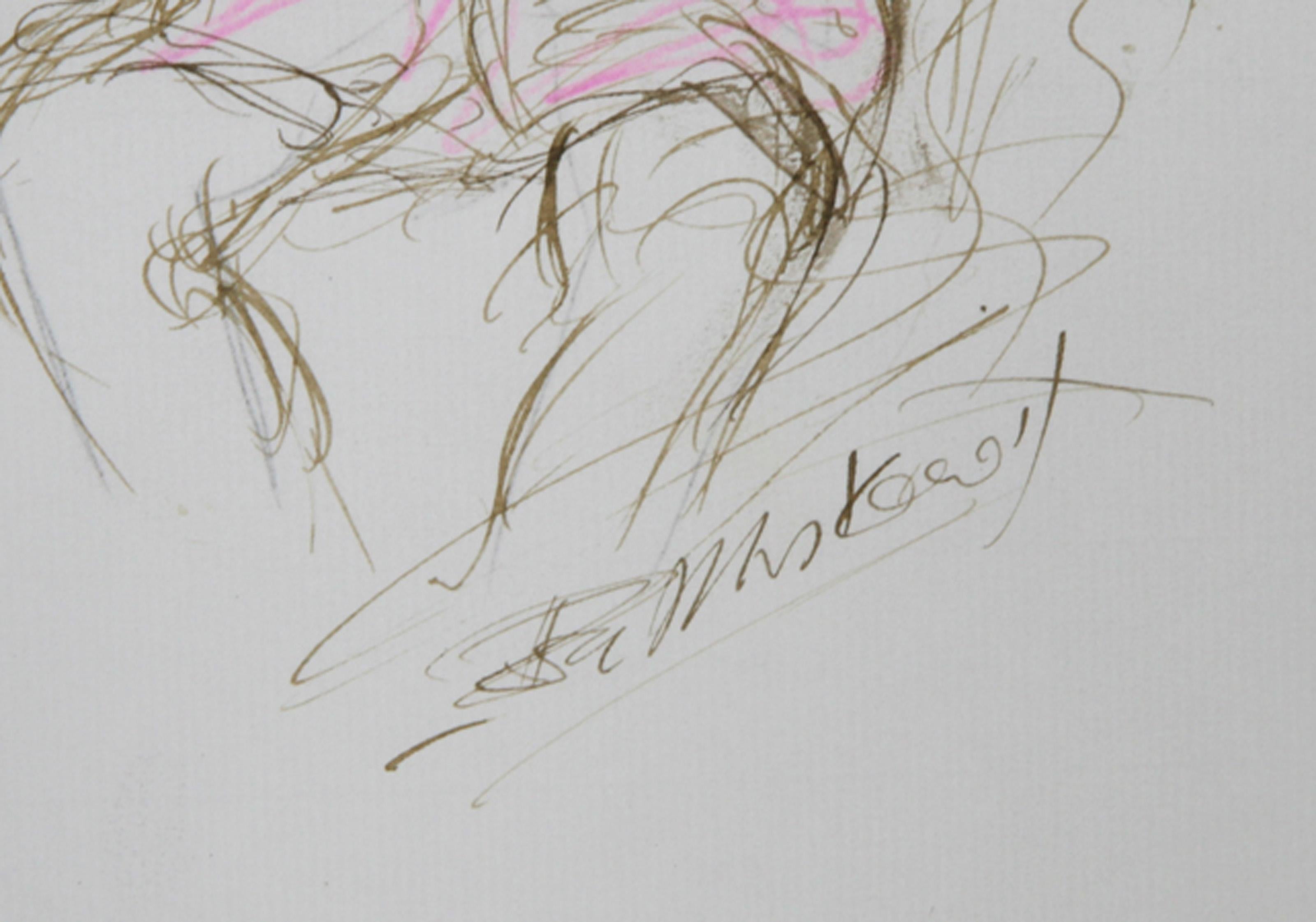 Joueur de trombone, encre contemporaine sur papier d'Ira Moskowitz en vente 1