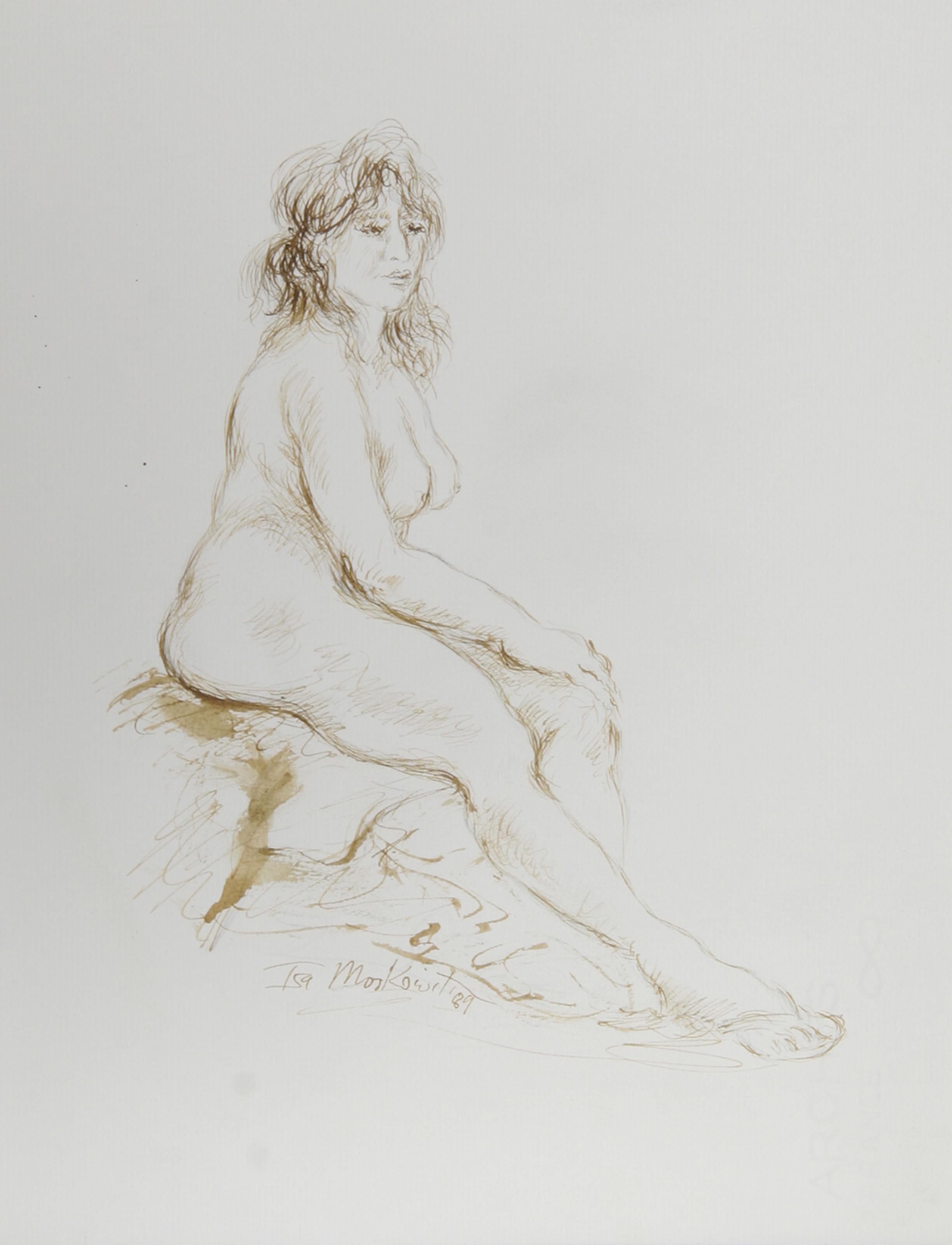 Desnudo - IV, Tinta contemporánea sobre papel de Ira Moskowitz