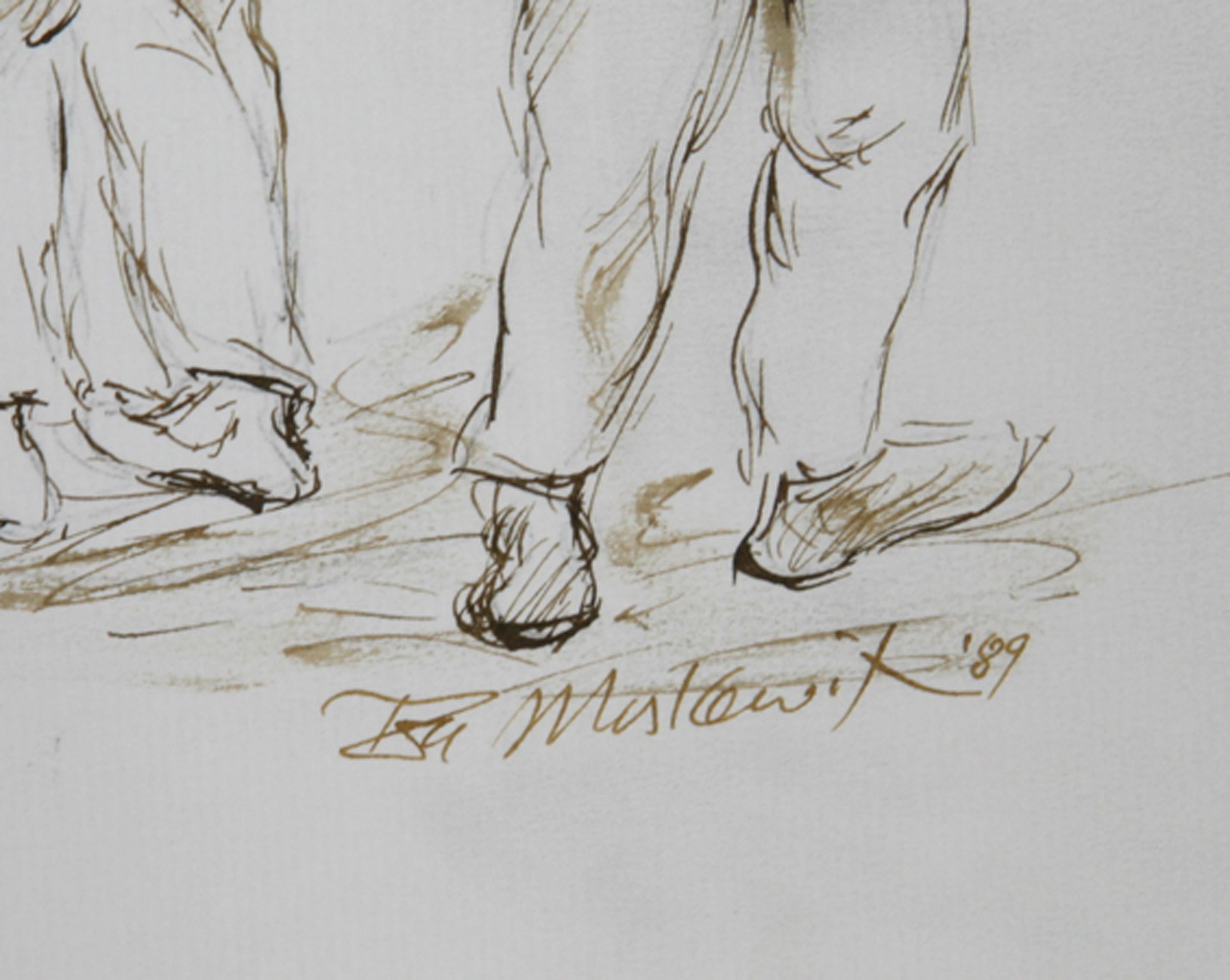 Two Men in Sombreros - I, Ink on Paper by Ira Moskowitz For Sale 1