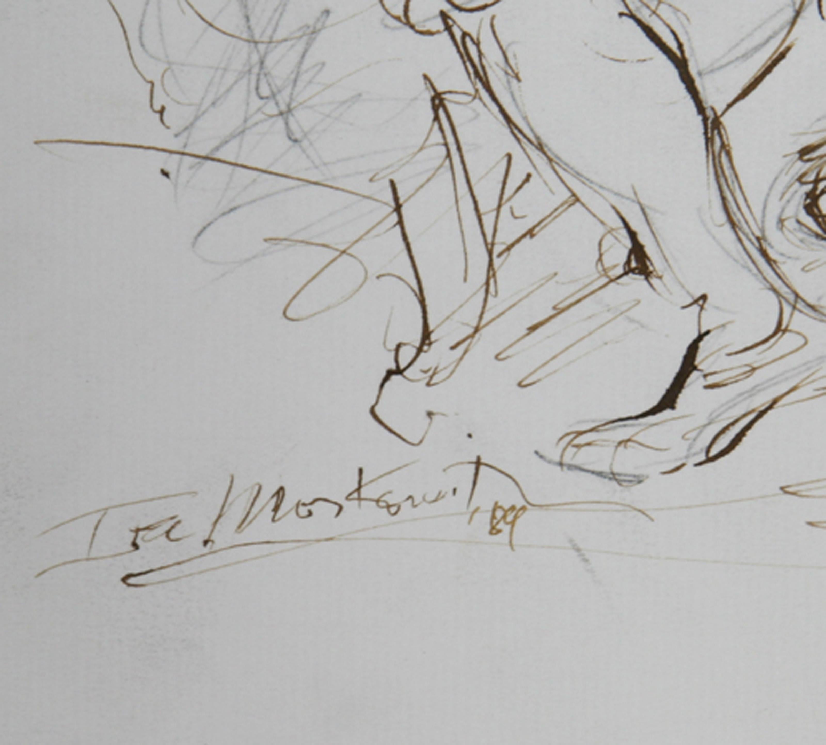 Fiddler - III, Folk Art Ink on Paper by Ira Moskowitz For Sale 1