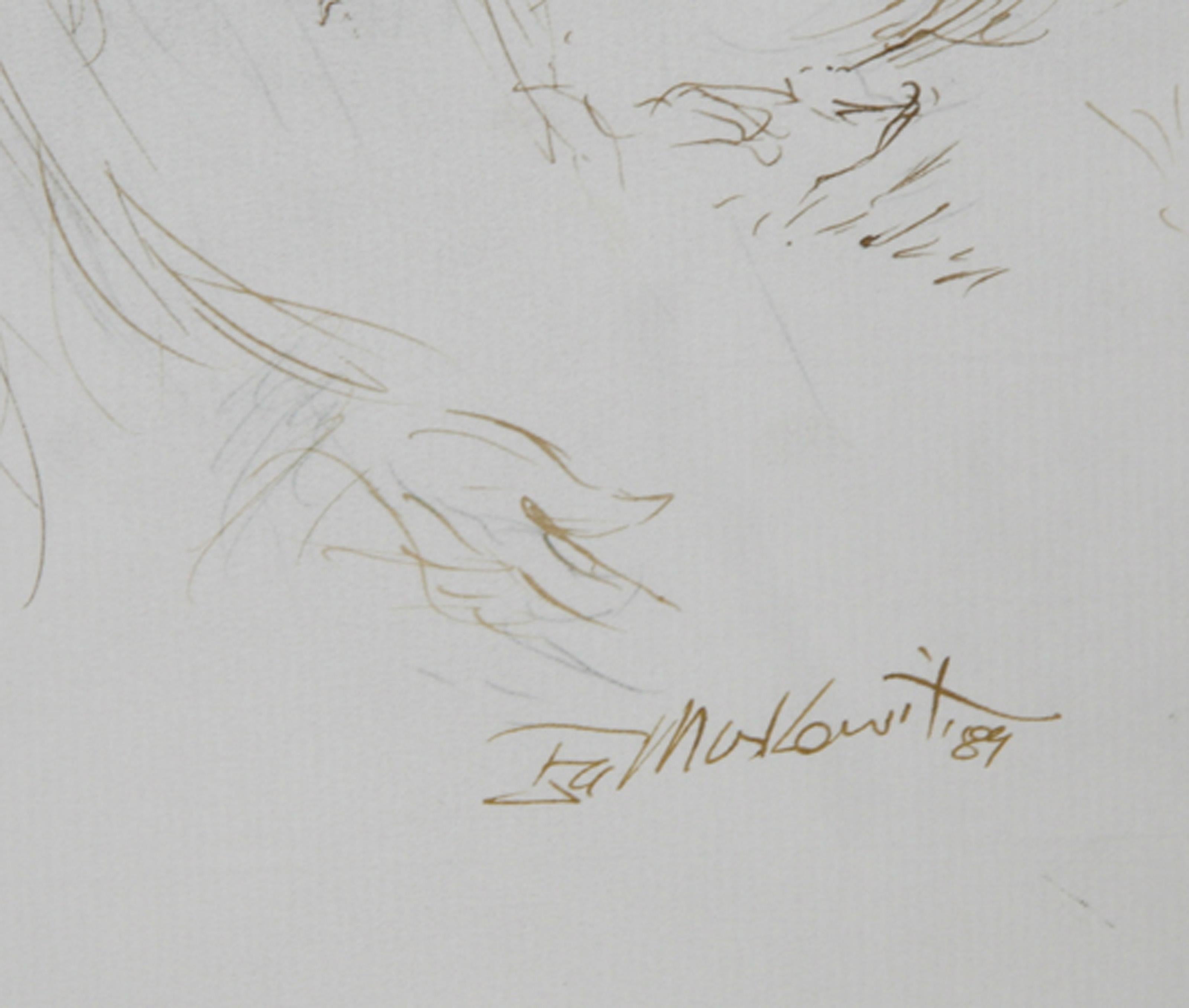 Wedding - I, Folk Art Ink on Paper by Ira Moskowitz For Sale 1