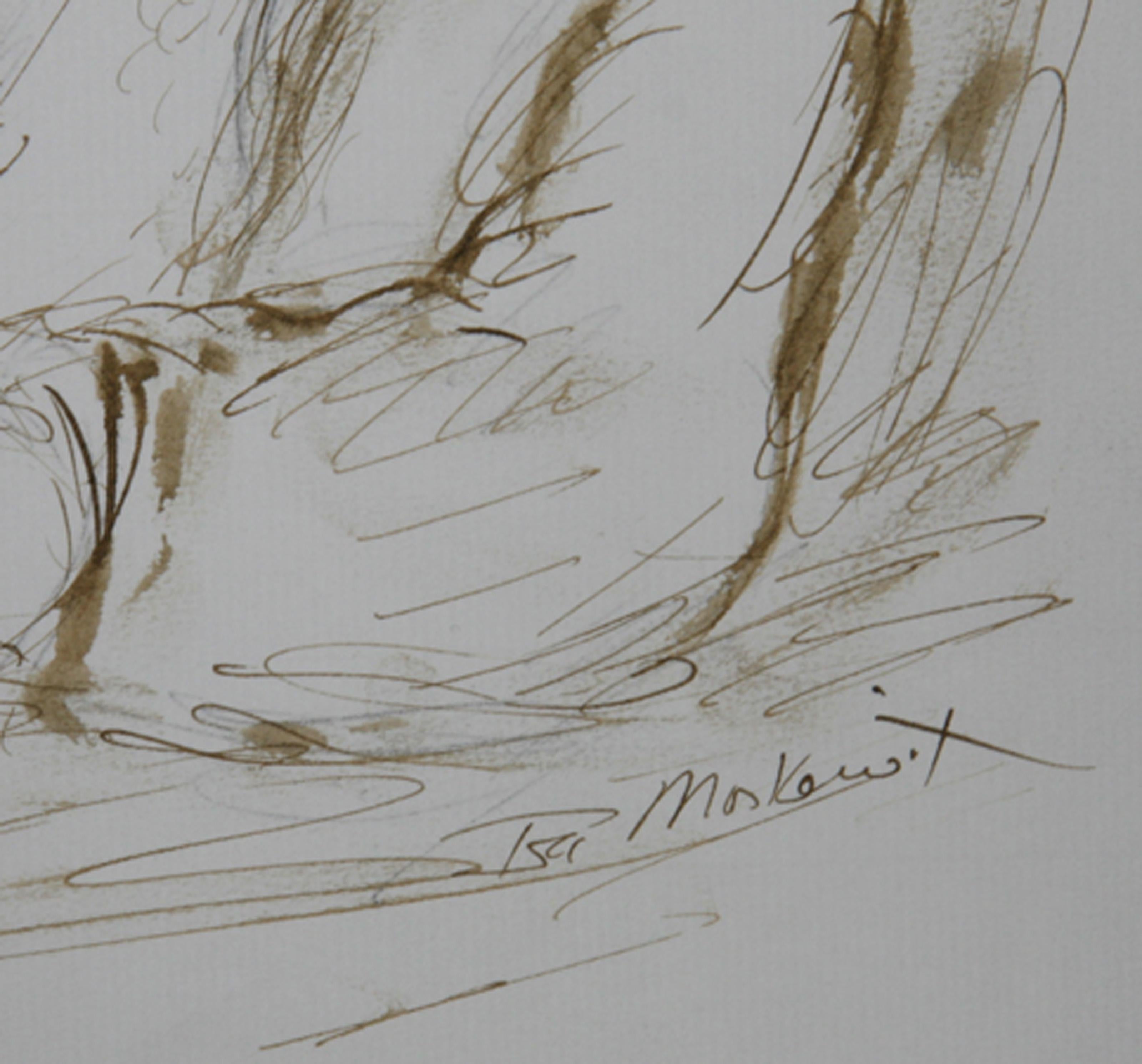 Rabbi with Book - I, Folk Art Ink on Paper by Ira Moskowitz For Sale 1