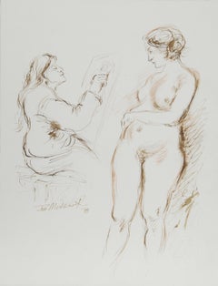Artiste et modèle nu - I, encre moderne sur papier d'Ira Moskowitz