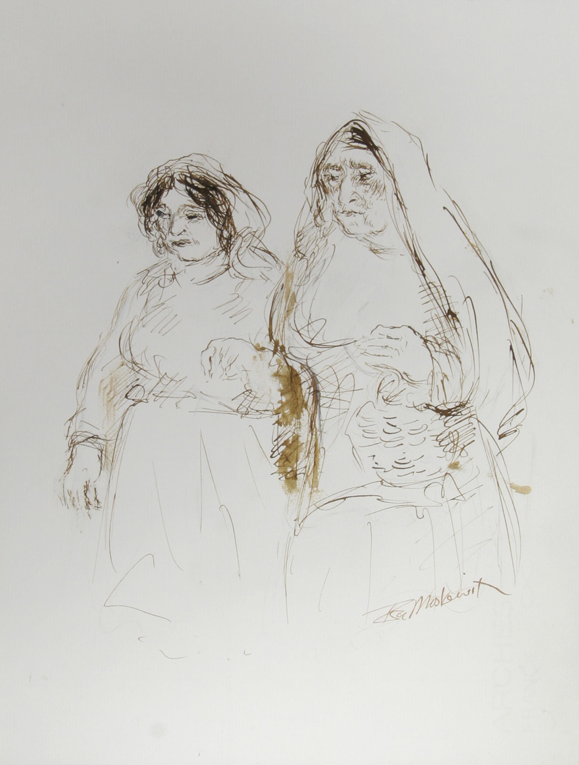 Deux femmes - II, encre contemporaine sur papier d'Ira Moskowitz