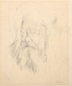 Porträt eines bedeckten Mannes, impressionistischer Graphit auf Papier von Hal Frater