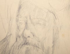 Ritratto di uomo barbuto, grafite impressionista su carta di Hal Frater