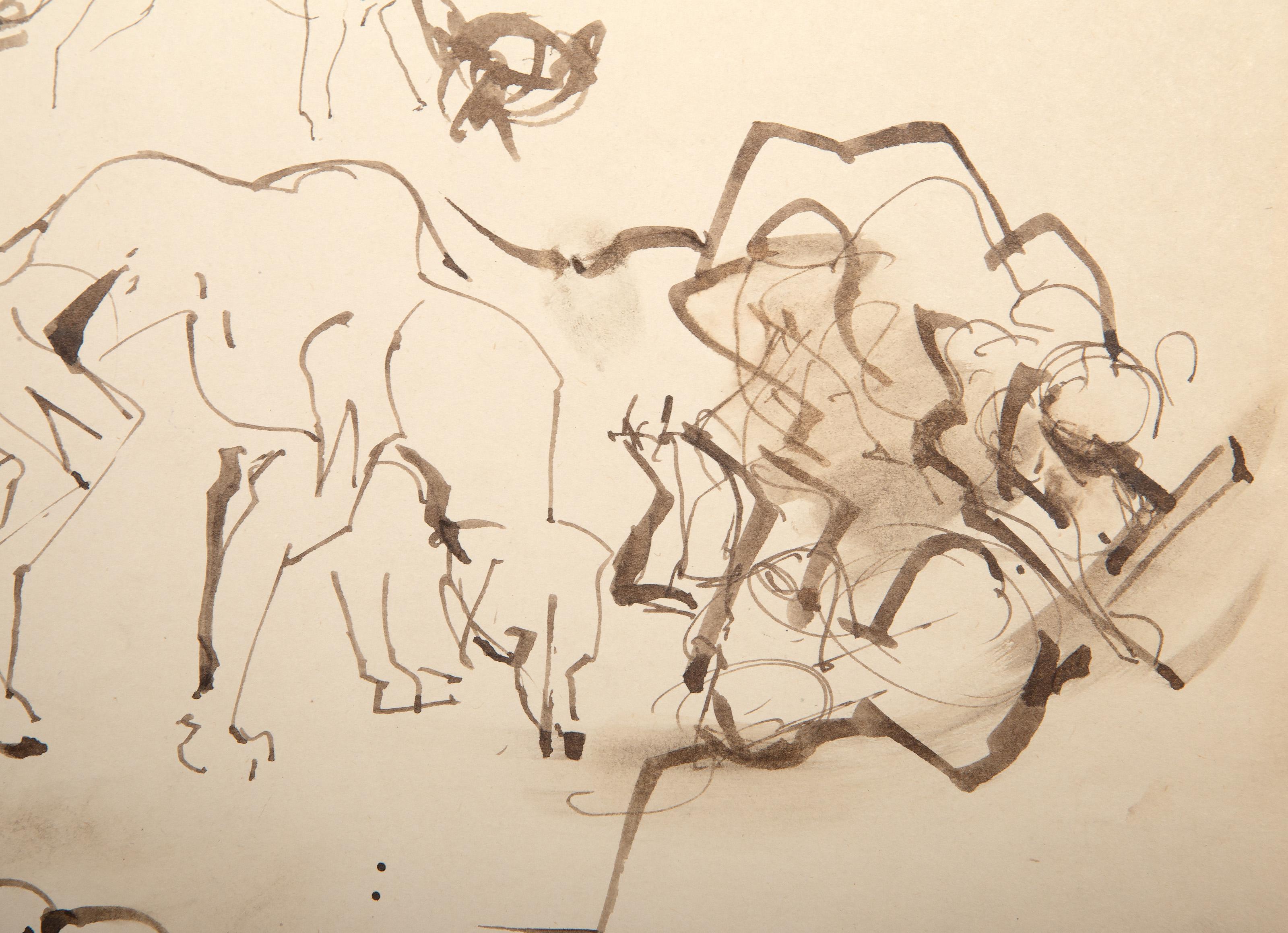 Perro en movimiento, acuarela moderna sobre papel de David Fredenthal en venta 1