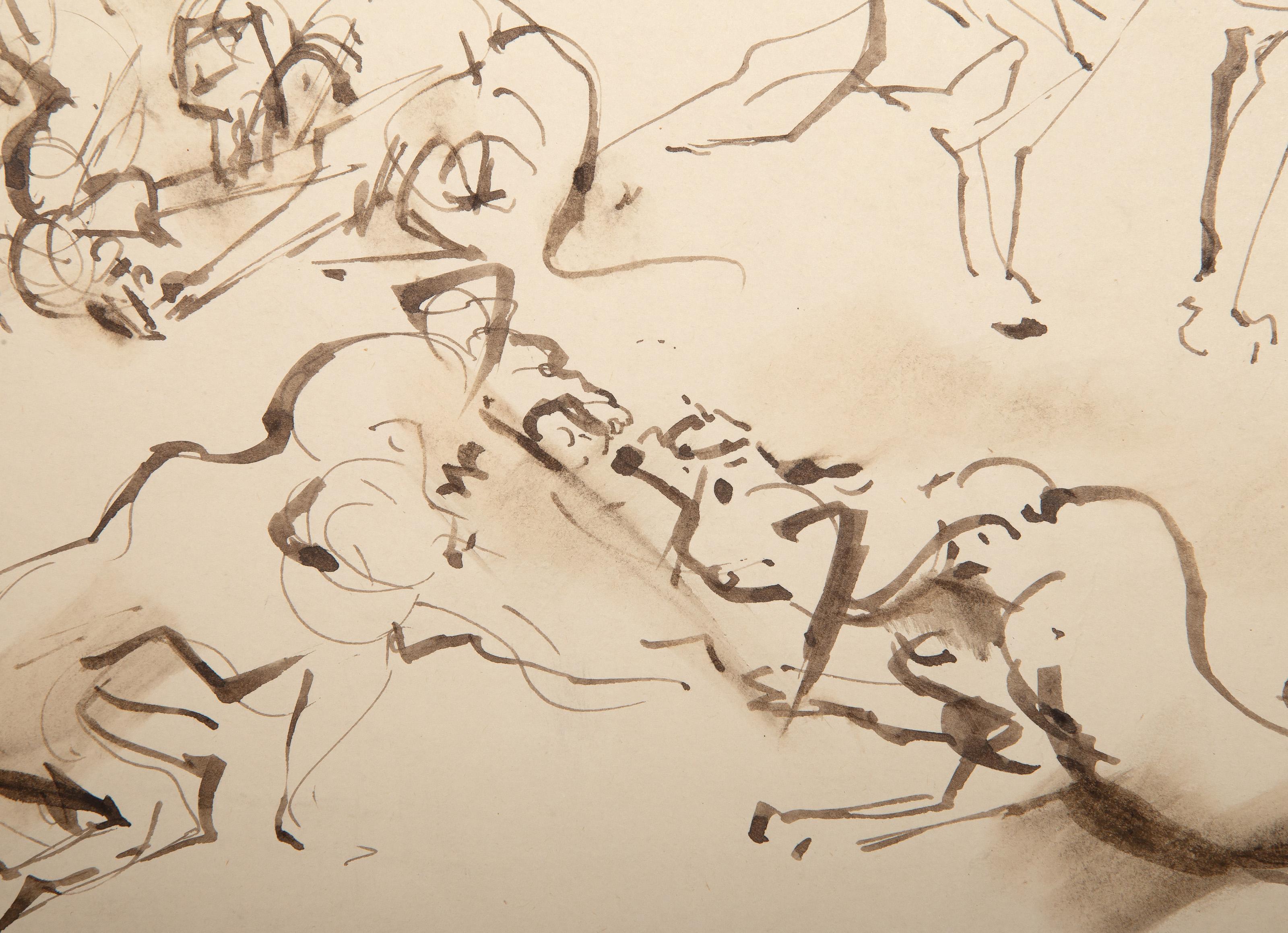 Perro en movimiento, acuarela moderna sobre papel de David Fredenthal en venta 2