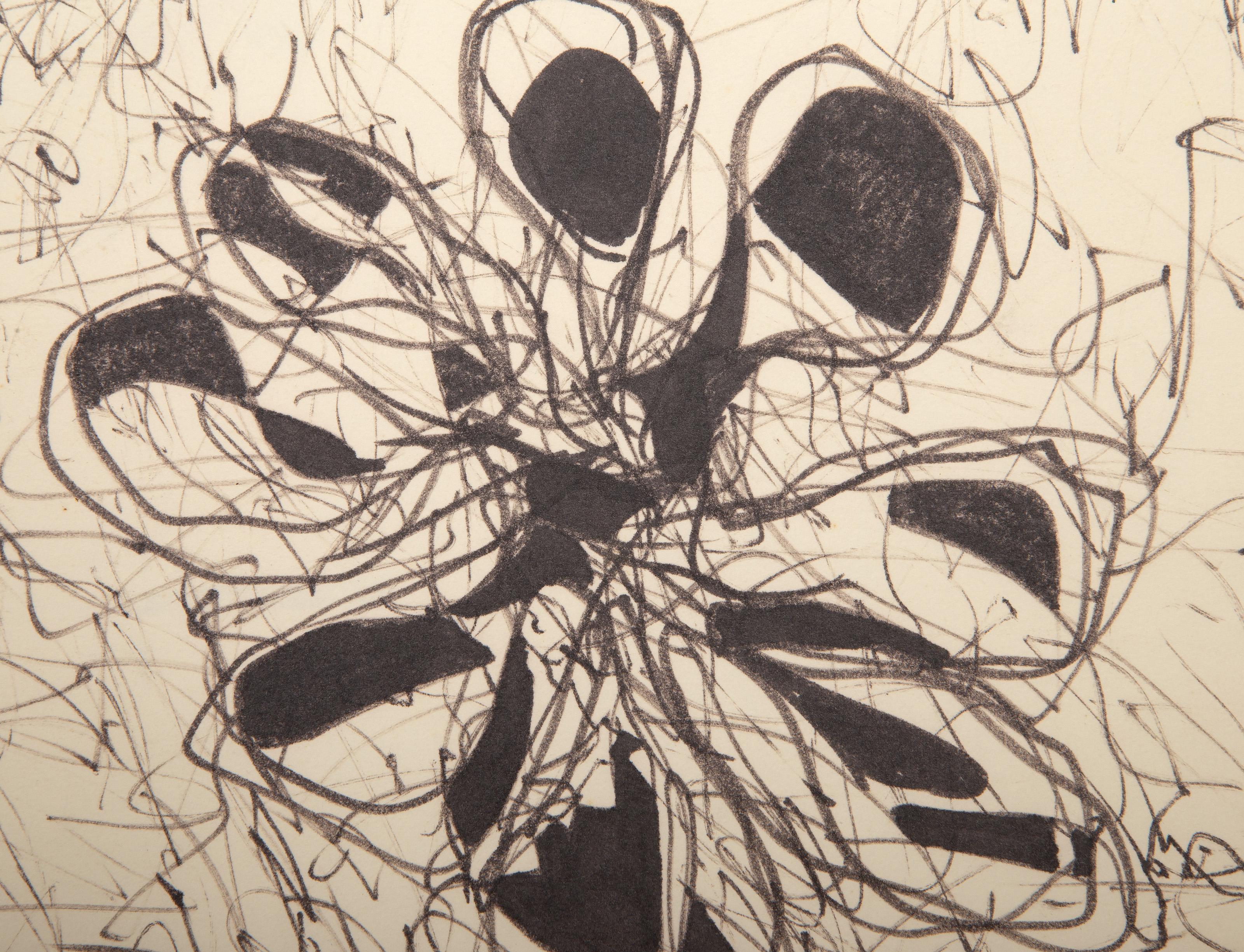 Blume auf einem Feld, Moderner Marker auf Papier von Unbekanntem Künstler – Art von Unknown