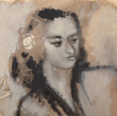 Woman with Flower, Modern Gouache on Laid paper by Peter Paone