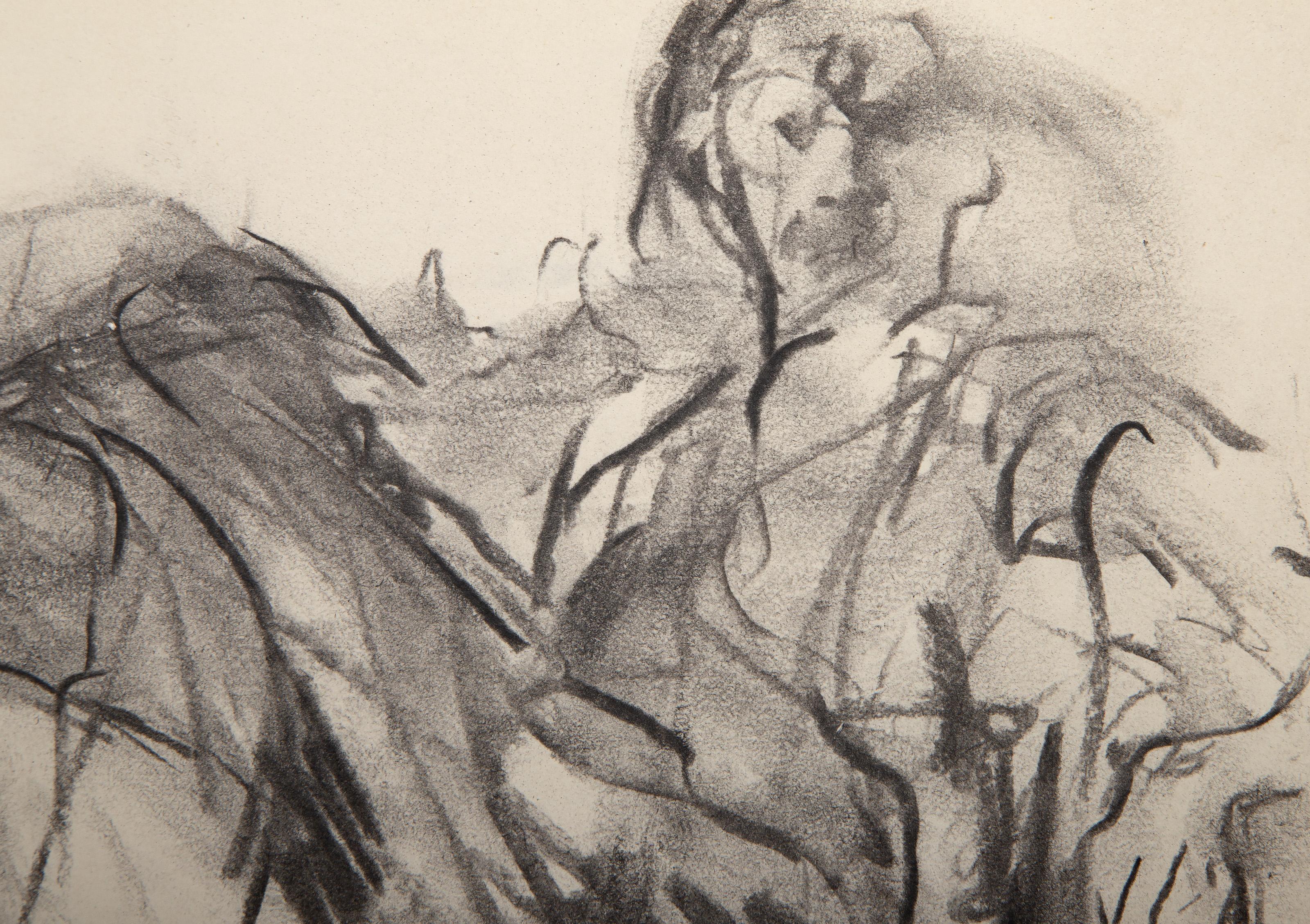Portrait of a Man, Abstract Expressionist Graphite on Paper by Bruce Tippett For Sale 1