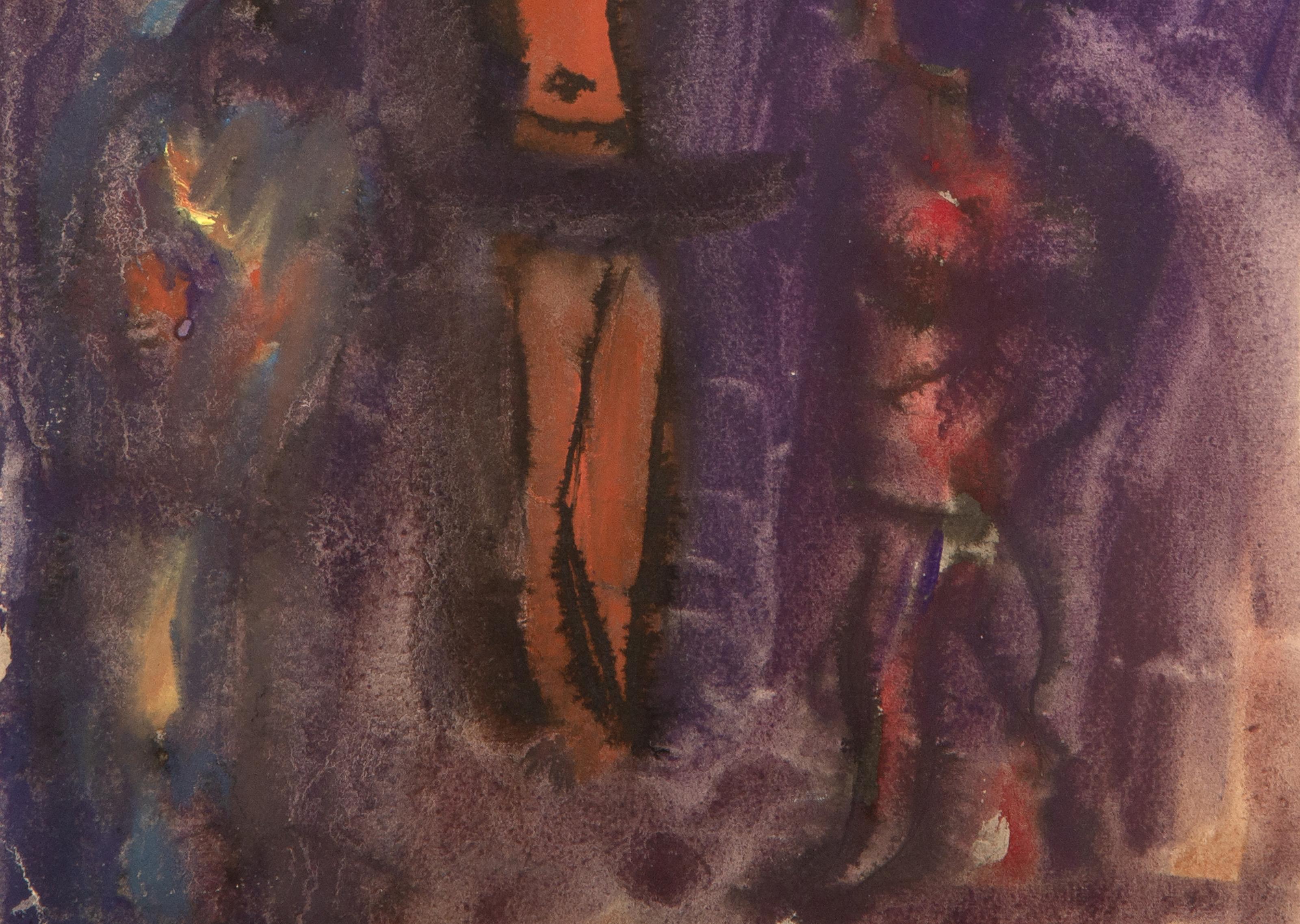 Crucifixion, Modern Gouache on Paper by P Spore For Sale 1