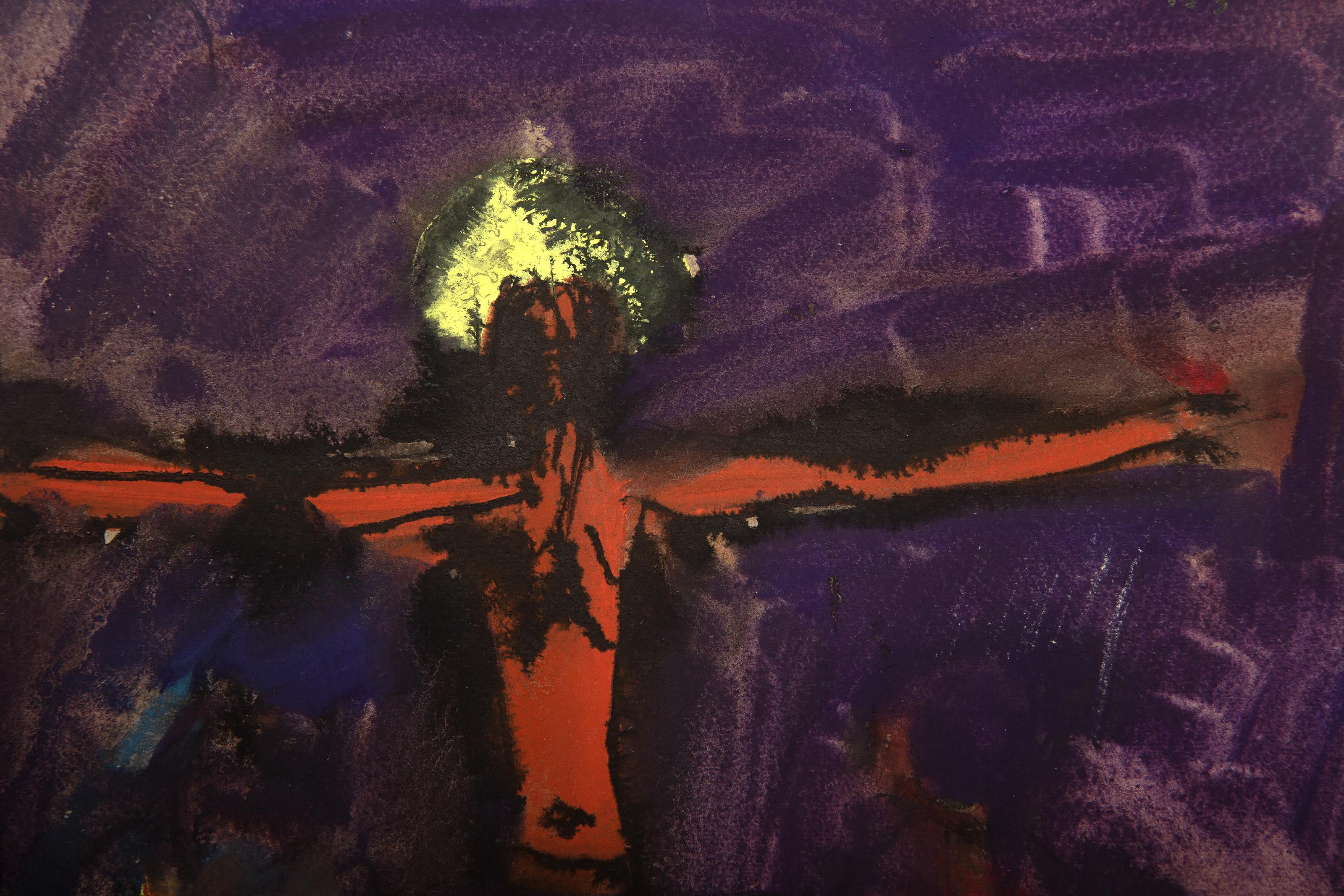 Crucifixion, Modern Gouache on Paper by P Spore For Sale 2