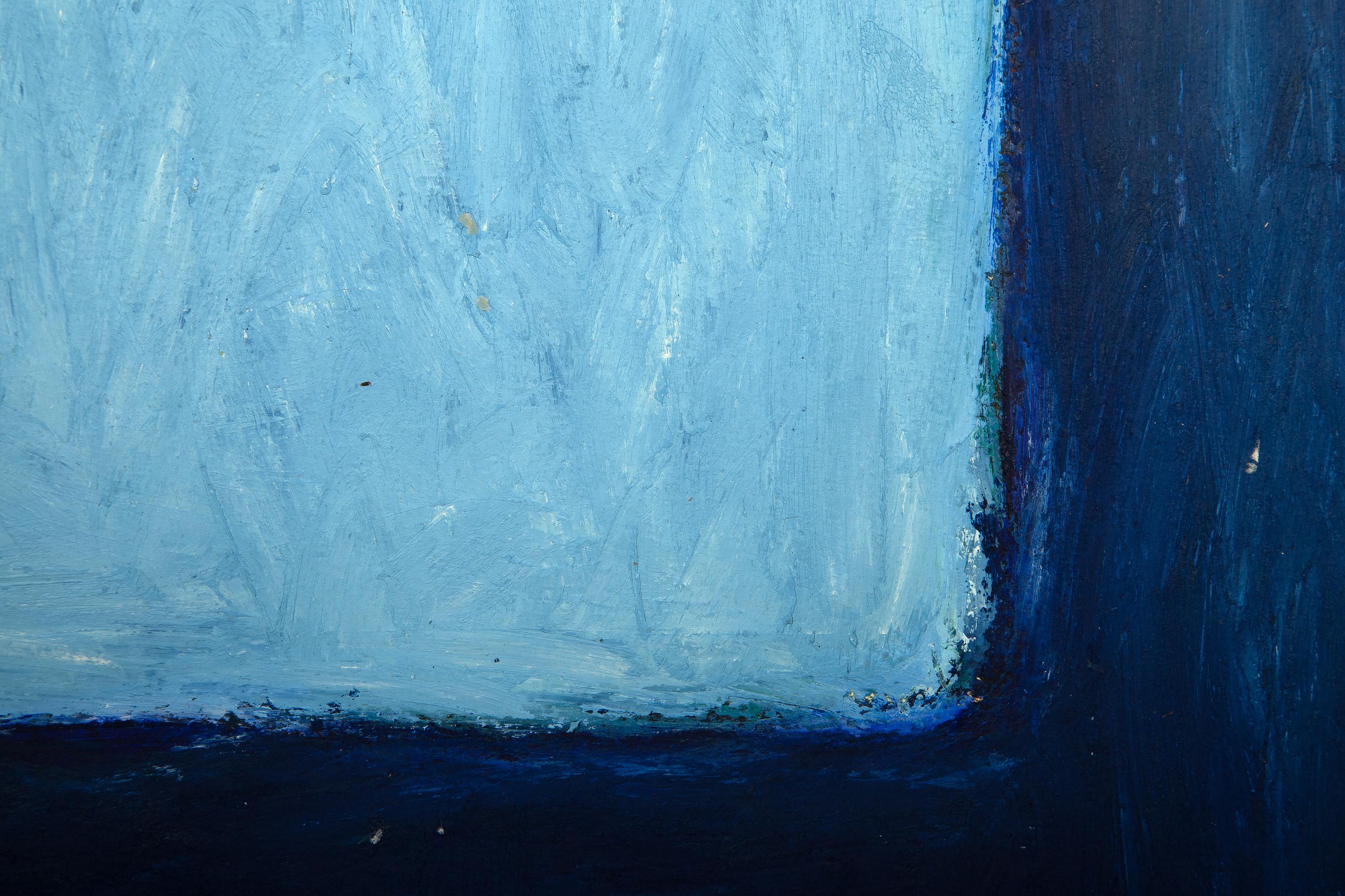 Blue Square, Black Square, Modern Oil Crayon on paper by Peter Pinchbeck For Sale 1