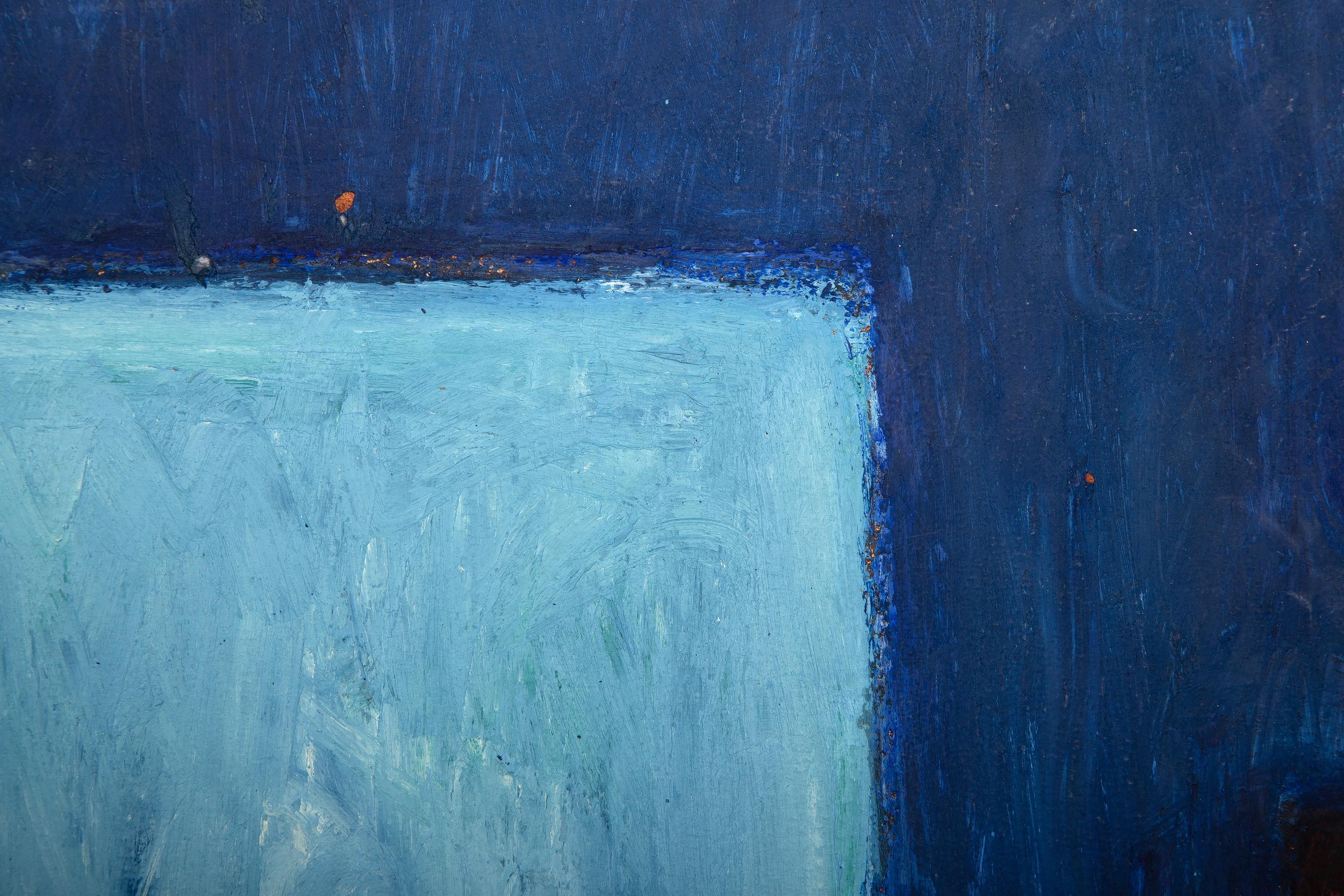Blue Square, Black Square, Modern Oil Crayon on paper by Peter Pinchbeck For Sale 2
