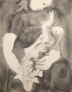 Mother & Child, guazzo moderno e grafite su carta di Sidney Simon