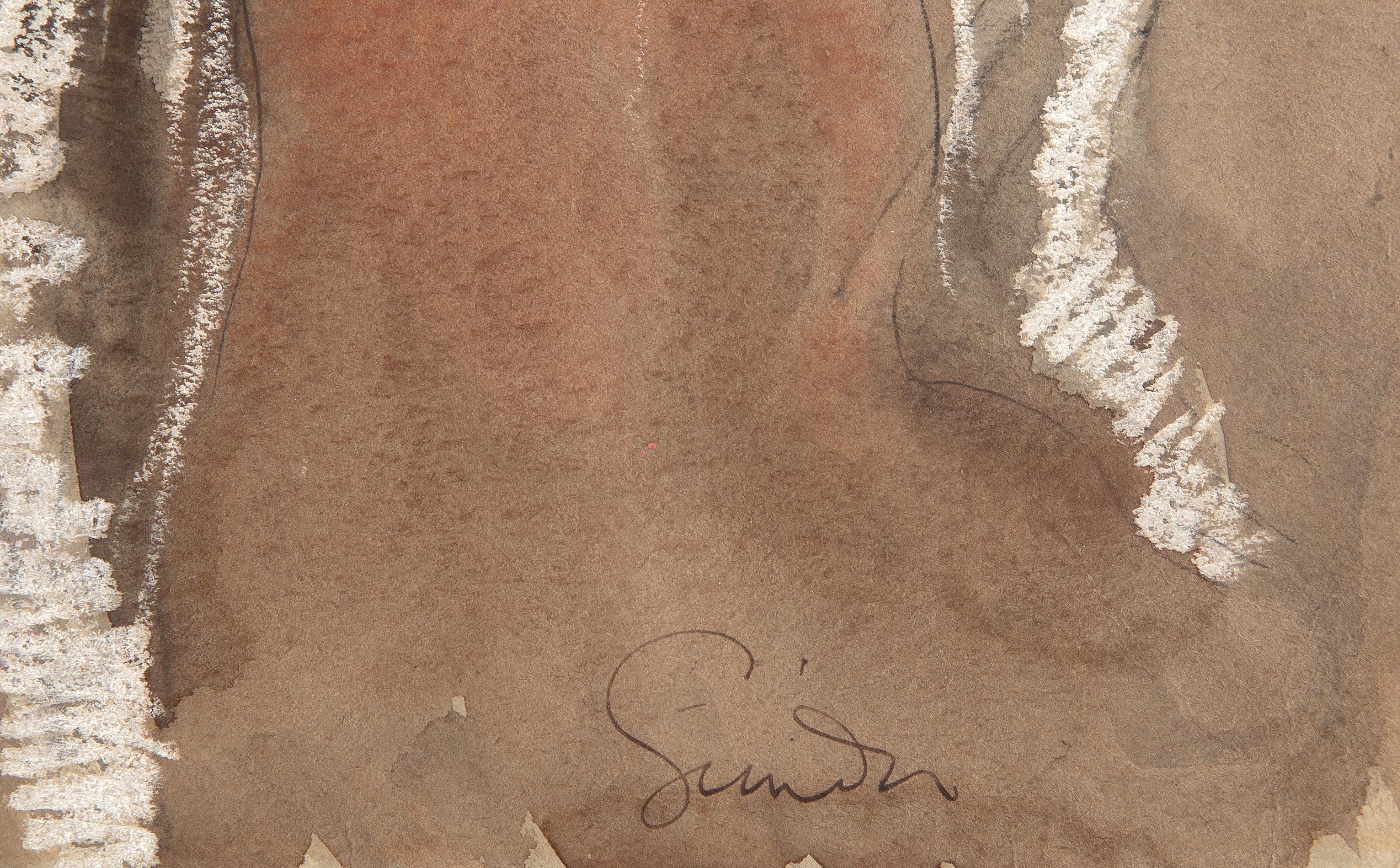 Nude Woman, Modern Watercolor, Graphite and Charcoal on Paper by Sidney Simon For Sale 2