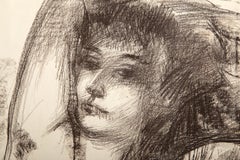 Nu assis, fusain moderne sur papier de Sidney Simon