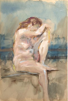 Aquarelle moderne « Woman Resting », acrylique et graphite sur papier de Sidney Simon