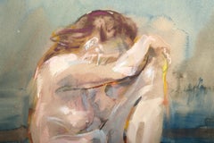 Mujer descansando, acuarela moderna, acrílico y grafito sobre papel de Sidney Simon