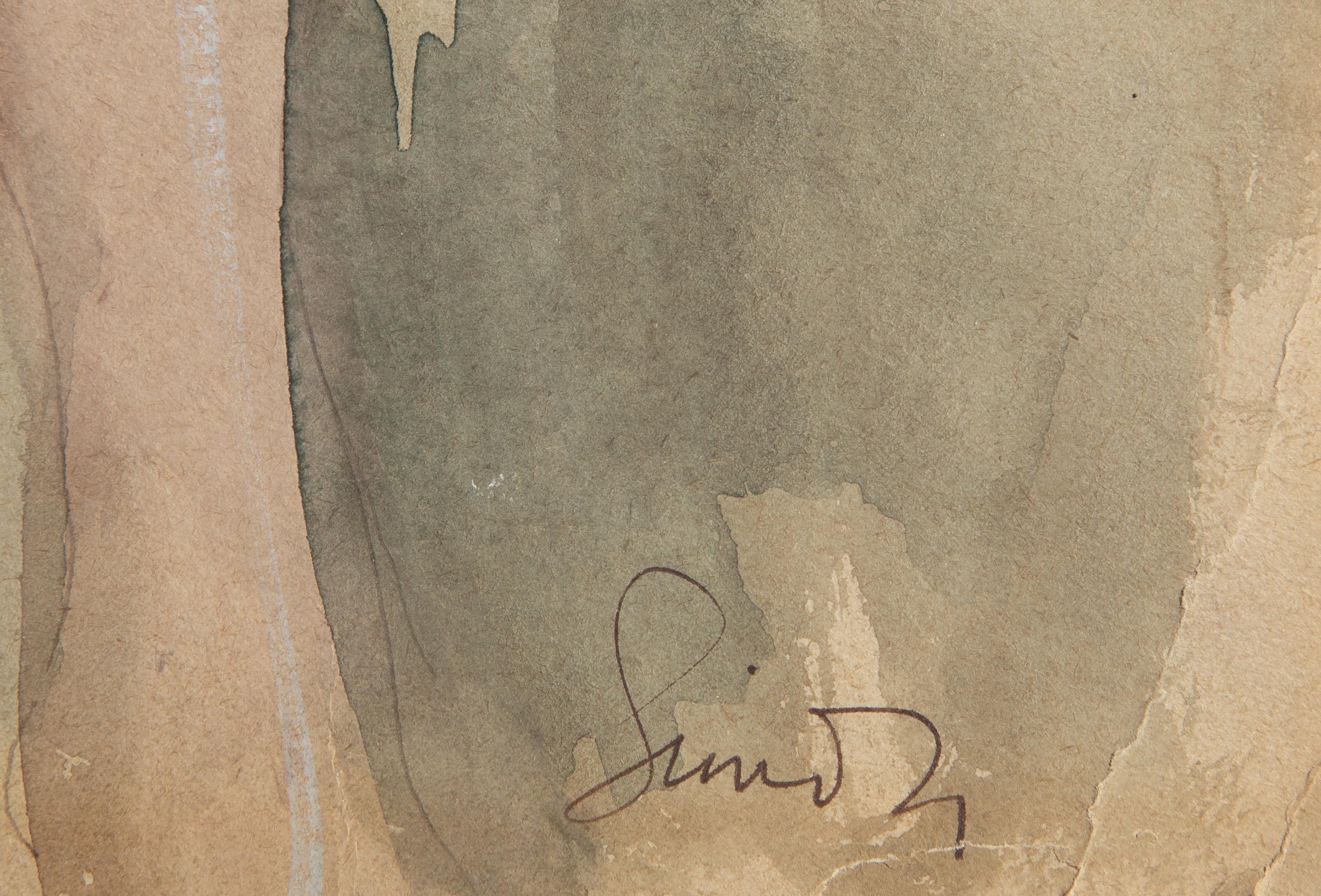 Donna che riposa, acquerello moderno, acrilico e grafite su carta di Sidney Simon in vendita 2