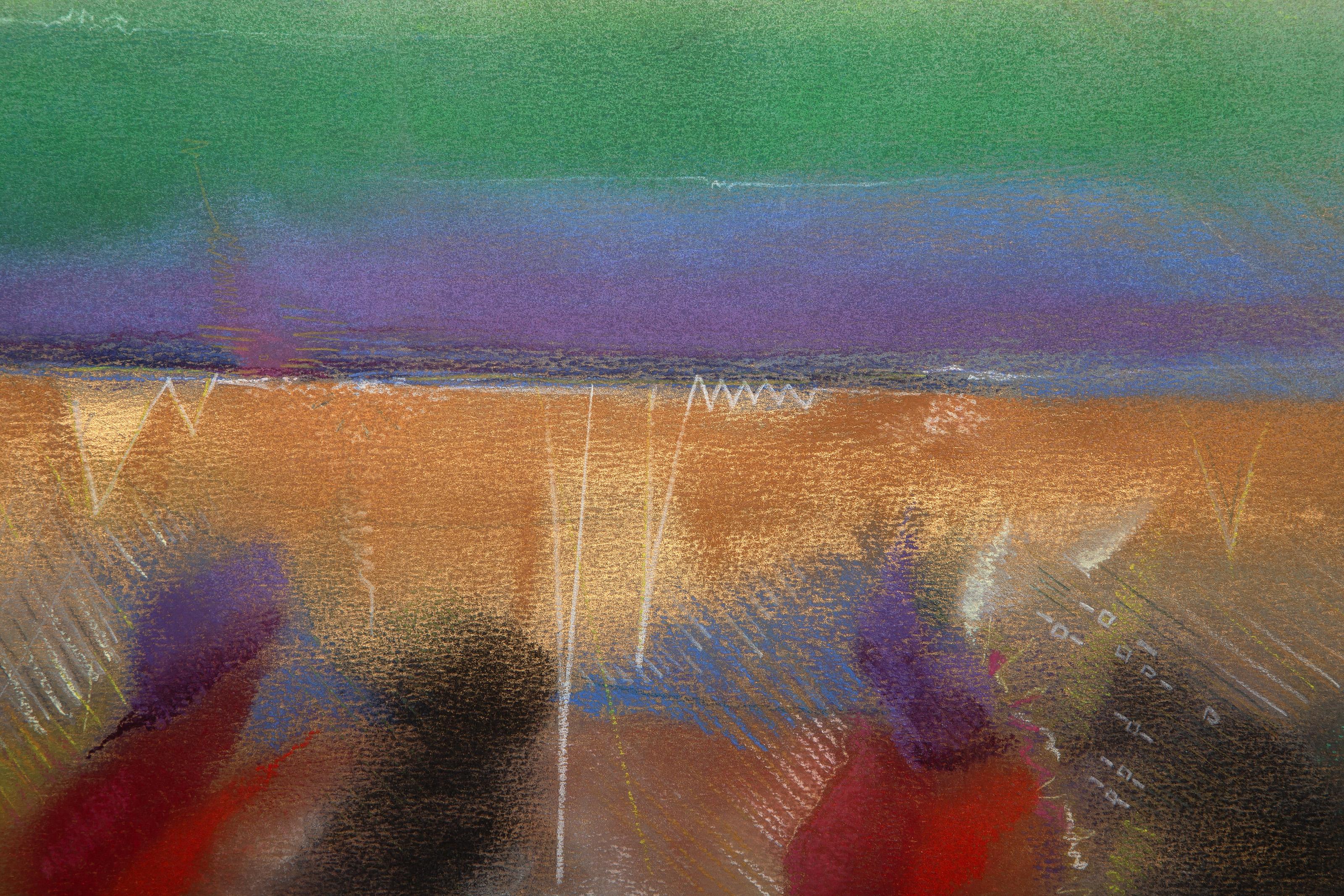 Regenbogenfeld, Abstrakt-expressionistisches Pastell auf Papier von Souleymane Keita im Angebot 1