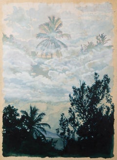 Paisaje tropical, gouache impresionista y grafito sobre papel de Ian Hornak