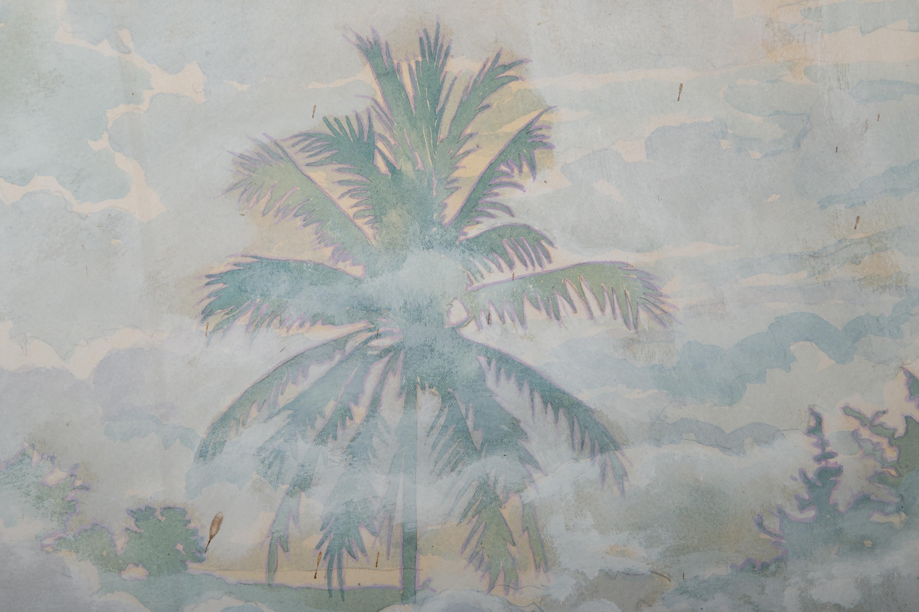 Paisaje tropical, gouache impresionista y grafito sobre papel de Ian Hornak en venta 2