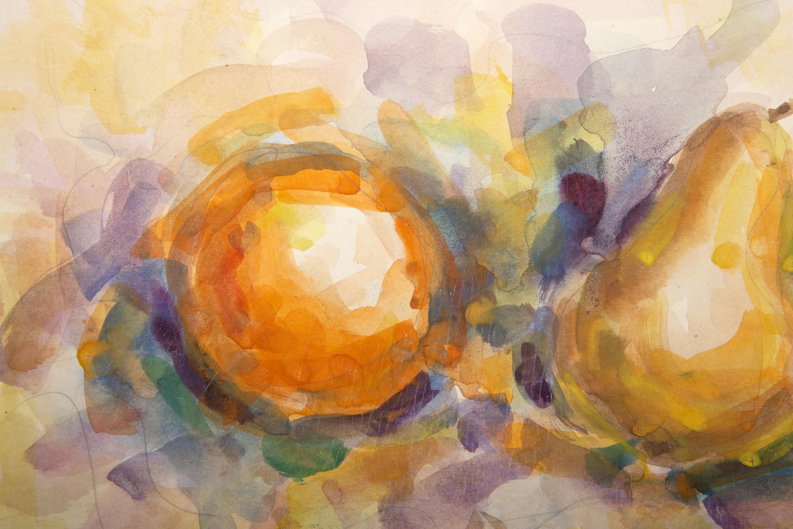Impressionistisches Aquarell und Graphit auf Papier in Orange, Birne und Zitronen – Art von John Urbain