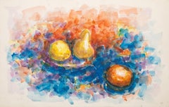 Drei Früchte, modernes Aquarell auf Papier von John Urbain