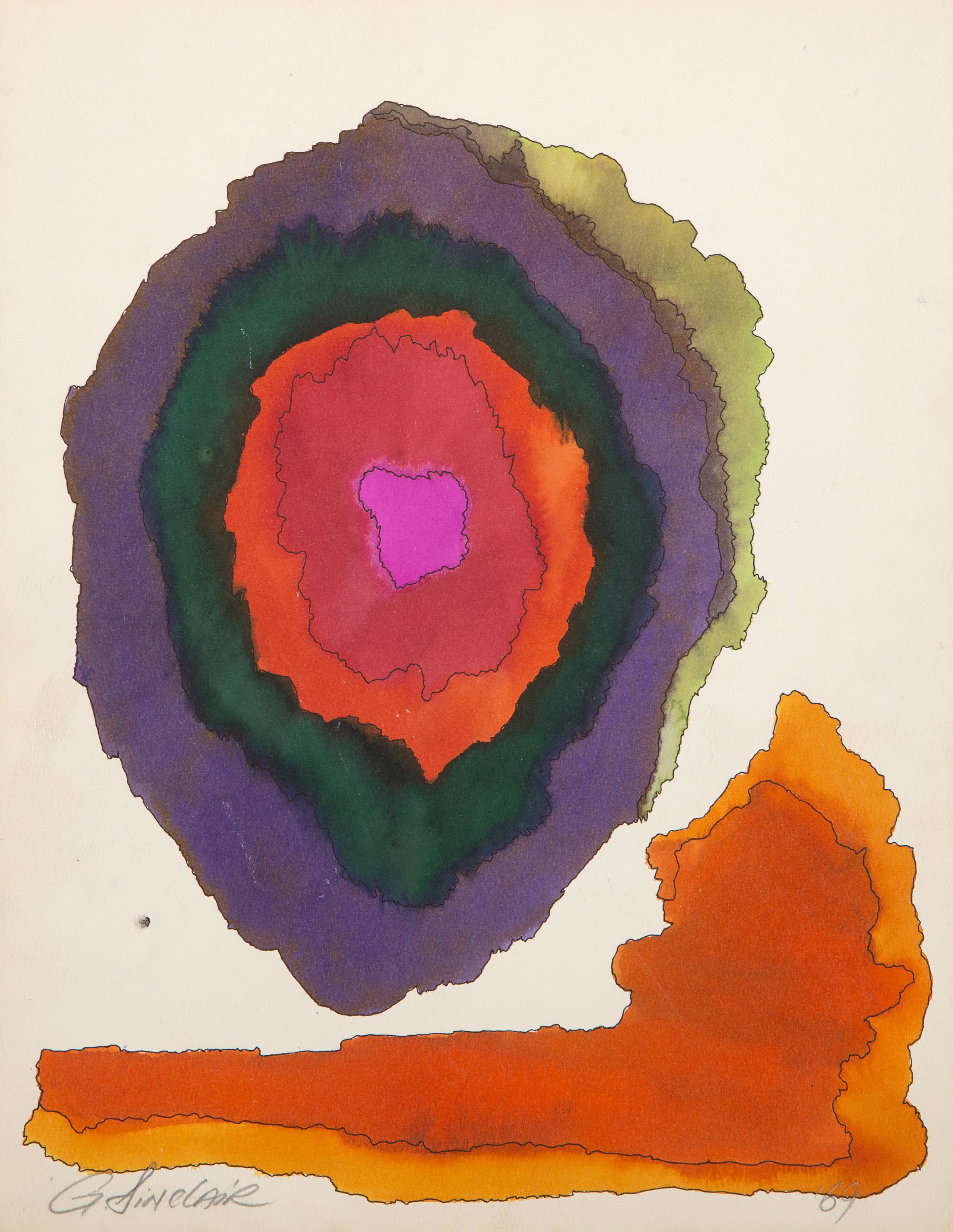  G Sinclair -  Geode, Year: 1969, Medium: Watercolor and Ink on Paper, signed and dated in pencil, Size: 15.5 x 12 in. (39.37 x 30.48 cm) 
