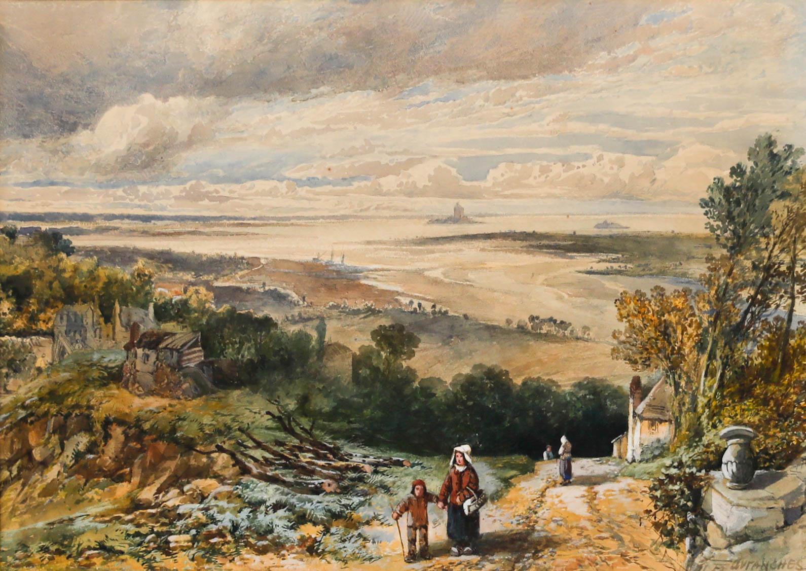 John Burgess (1814-1874) - Acuarela enmarcada, Vista de Normandía cerca de Avranches en venta 1