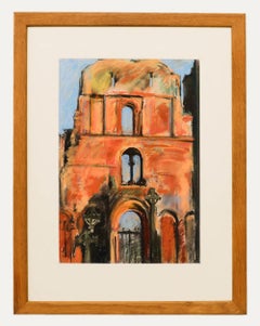 Peter Podmore (n.1942) - Pastel contemporáneo enmarcado, Priorato de Lindisfarne
