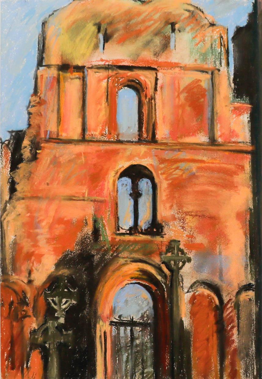 Peter Podmore (n.1942) - Pastel contemporáneo enmarcado, Priorato de Lindisfarne - Art de Unknown