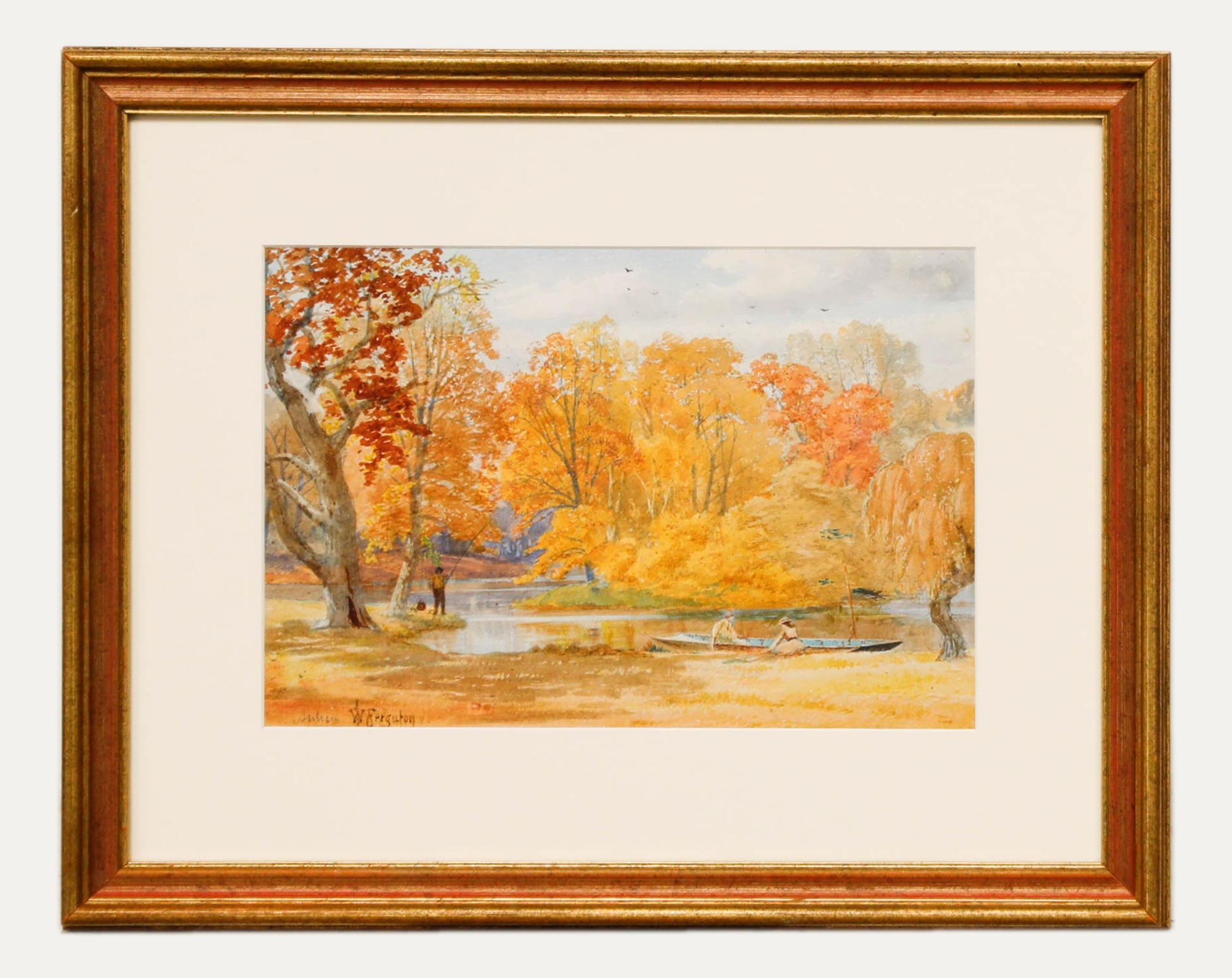 William J. Ferguson (fl.1849-1886) - Aquarelle encadrée, teintes d'automne