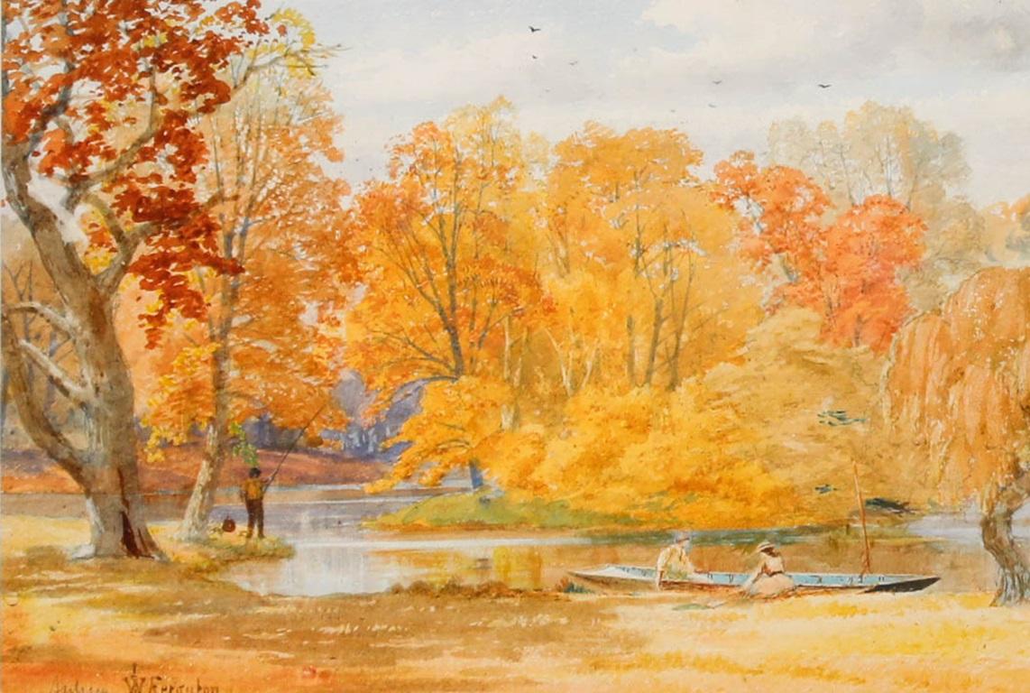 William J. Ferguson (fl.1849-1886) - Acuarela enmarcada, Tintes de otoño en venta 1