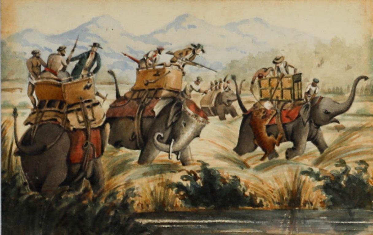 Anglo-Indian School  19th Century Watercolour - The Tiger Hunt - Art by Unknown