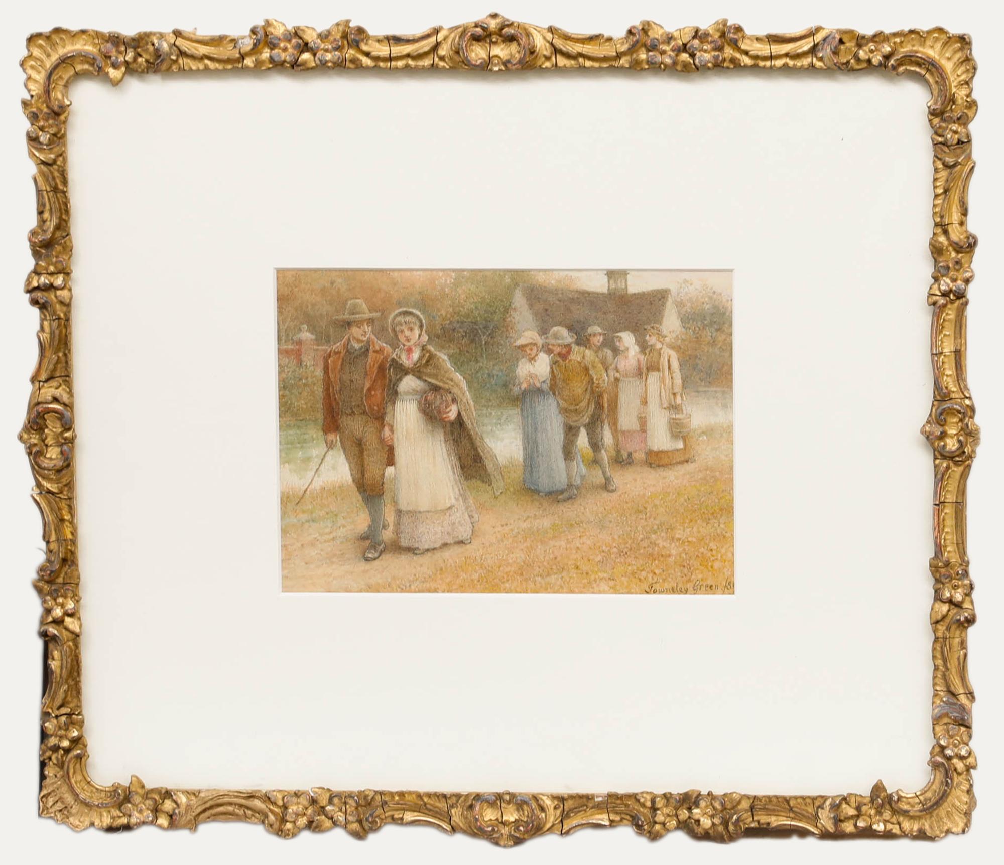 Figurative Art Unknown - Henry Towneley Green RI (1836-1899) - Aquarelle encadrée, The Chaperone