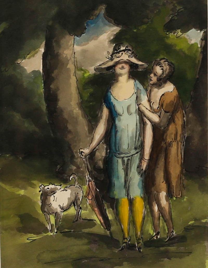 Harold Hope Read (1881-1959) - Framed Watercolour, A Walk in the Park For Sale 1