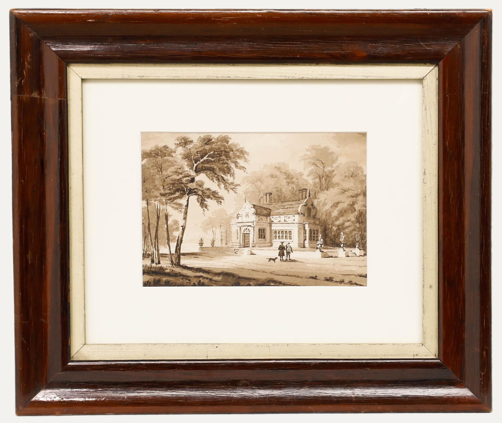 Aquarelle du début du 19e siècle encadrée H.G, conçue pour une Maison de Campagne